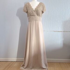 JS Bounique Woman tan Lace Beaded Maxi Dresss